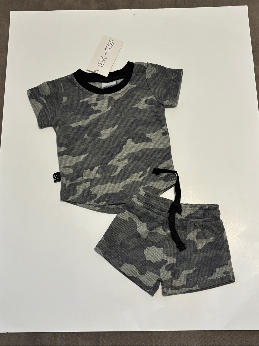 Olive + Scout Kids' Gray Camo Matching Set - Short Sleeve Tee & Shorts